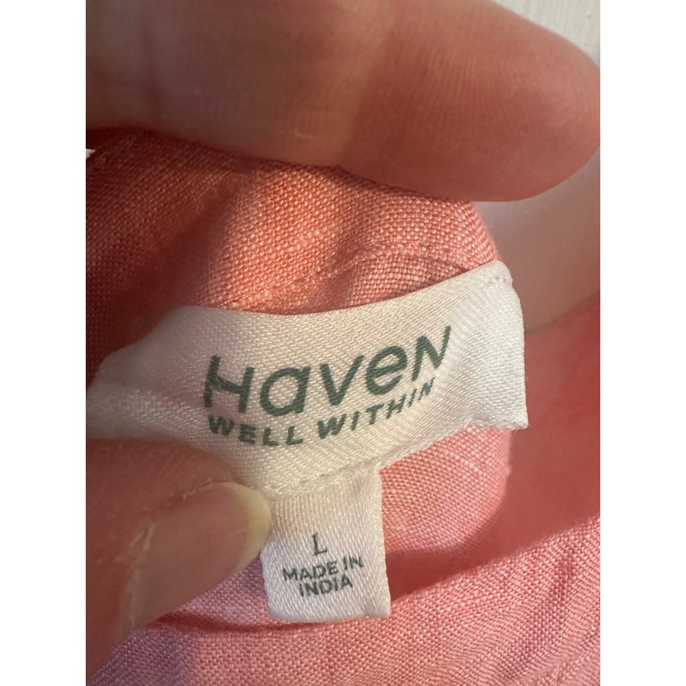 Haven Well Within Coral Pink 100% Linen Sleeveless Shift Midi Dress Womens Large - Picture 3 of 11